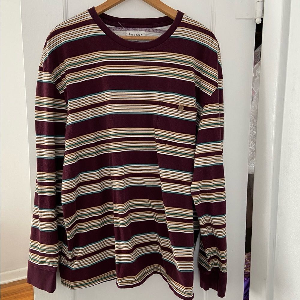 PacSun Striped‎ Crewneck Long Sleeve Shirt Vintage Y2K Preppy Size XL